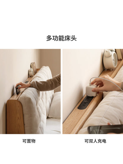 实木床日式储物箱体床奶油风多功能床头软包床主卧布艺床