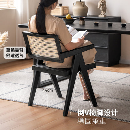 实木餐椅餐厅轻奢藤编椅靠背椅软包扶手椅休闲椅子