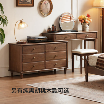 实木化妆桌美式复古橡木化妆台卧室黑胡桃木旋转梳妆台