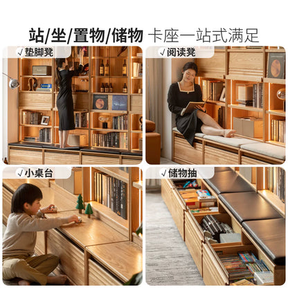 实木书柜卡座一体整墙橡木书房展示柜书架落地置物柜