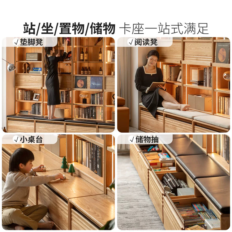 实木书柜卡座一体整墙橡木书房展示柜书架落地置物柜