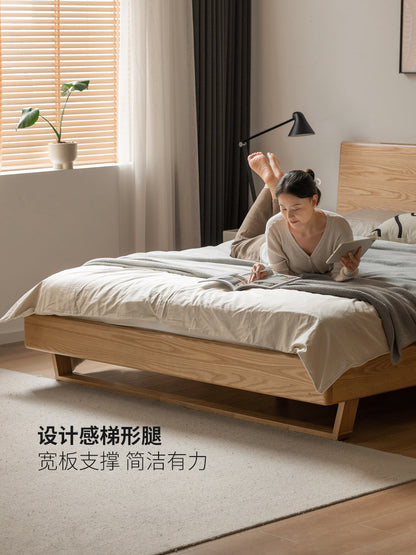 实北欧简约卧室悬浮床原木风白蜡木床橡木双人床
