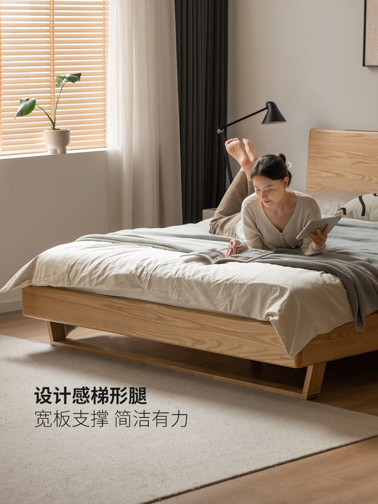 实北欧简约卧室悬浮床原木风白蜡木床橡木双人床