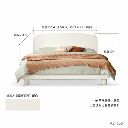 实木床法式奶油风卧室大板床现代简约双人床白色悬浮大床