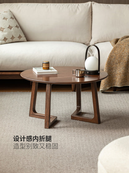 实木茶几现代简约橡木圆形茶台客厅小户型胡桃色圆几
