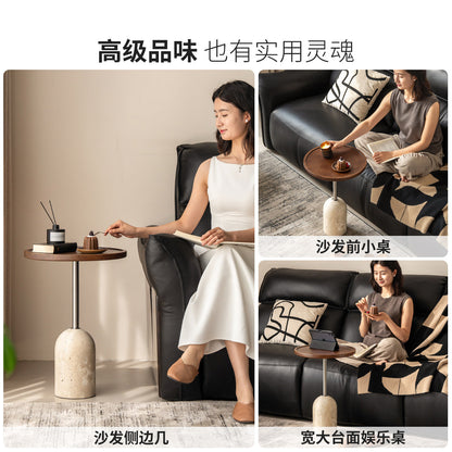 实木边几意式极简圆桌设计师客厅白蜡木胡桃色小茶几