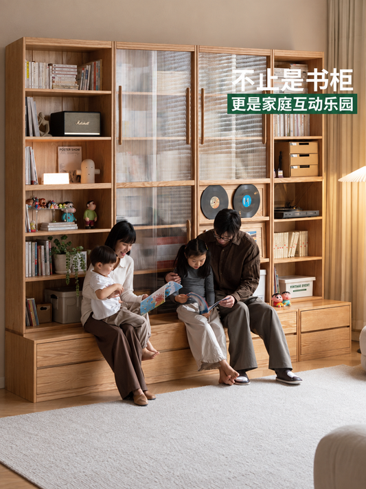 实木卡座书柜书架一体书房简约靠墙置物架橡木落地柜
