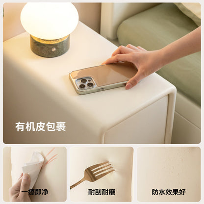 皮艺床头柜现代简约白色夹缝储物柜卧室奶油风收纳柜