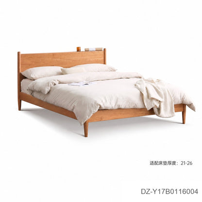 实木床现代简约樱桃木双人床日式卧室床1.5米床复古家具