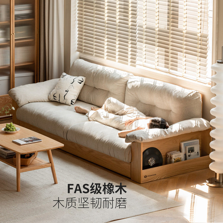 全实木现代简约小户型落地储物客厅橡木直排沙发