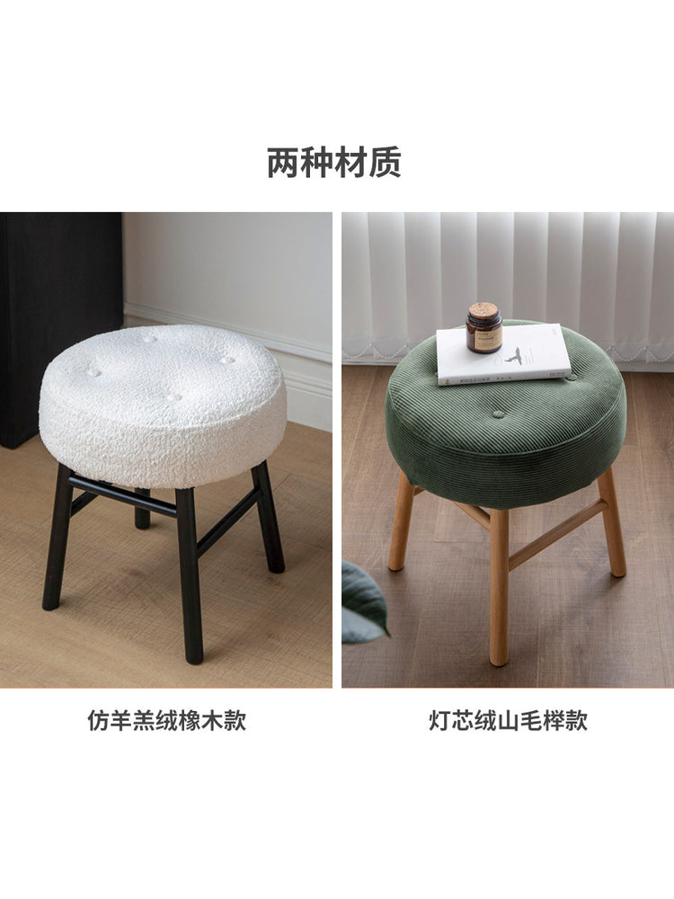 实木化妆凳北欧梳妆凳轻奢风白色圆凳卧室梳妆台换鞋凳