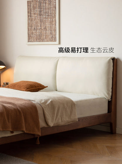 实木床卧室简约布艺软包床互不打扰橡木胡桃色双人床