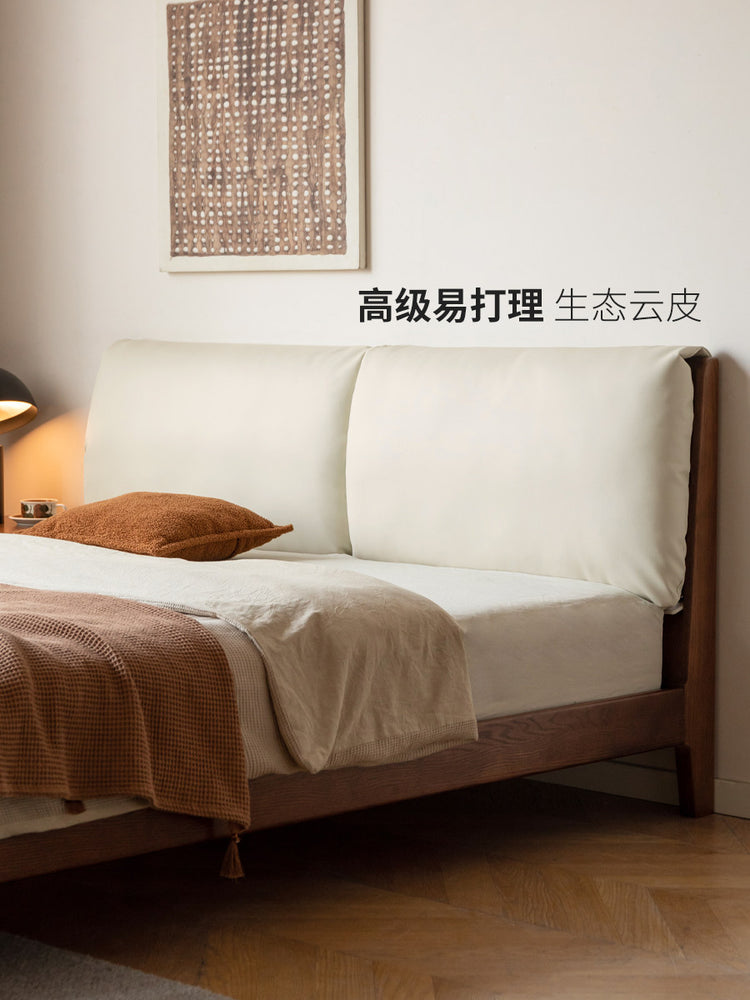 实木床卧室简约布艺软包床互不打扰橡木胡桃色双人床