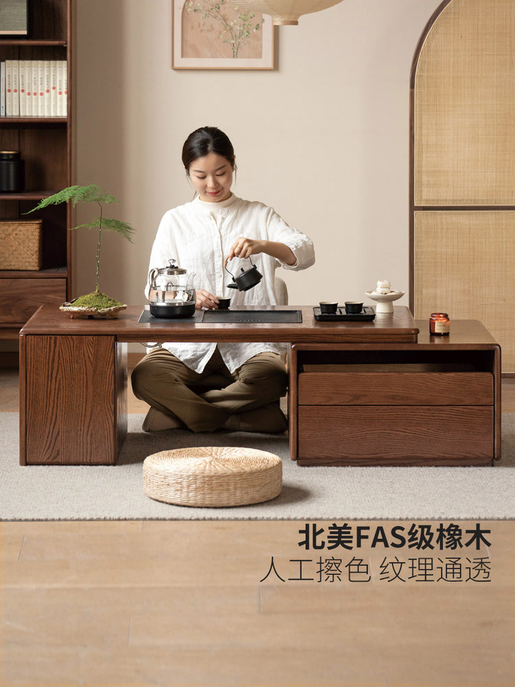 实木伸缩橡木简约功夫茶几茶台一体客厅泡茶茶桌