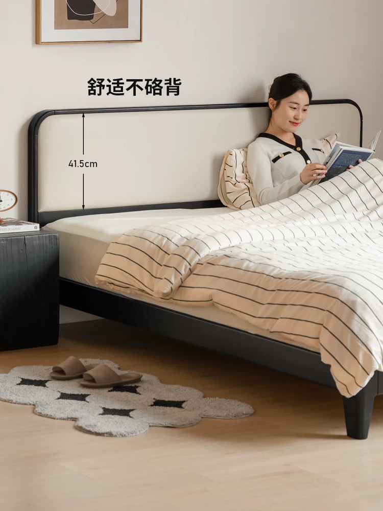 实木床现代简约双人床黑色软靠床卧室小户型齐边床
