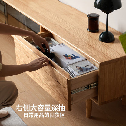 实木电视柜现代简约收纳储物柜一体客厅橡木电视机柜