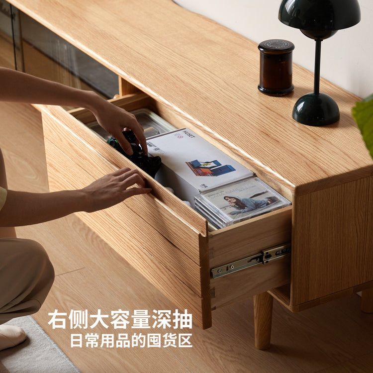 实木电视柜现代简约收纳储物柜一体客厅橡木电视机柜