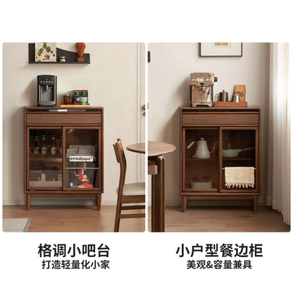实木客厅现代简约储物柜黑胡桃木展示柜小餐边柜