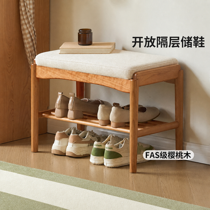 实木换鞋凳简约樱桃木小户型穿鞋凳北欧客厅软包坐垫凳子