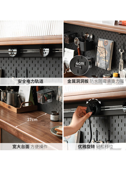 全实木餐边柜靠墙一体储物柜小户型黑胡桃木茶水柜收纳柜