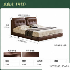 真皮床美式复古软包床卧室带灯悬浮床1米8双人大床