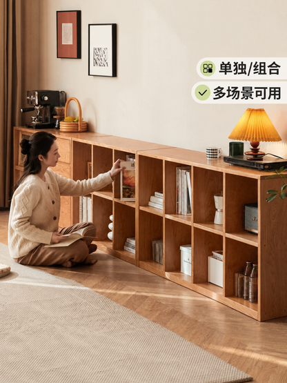 全实木书柜客厅靠墙展示柜中古樱桃木自由组合落地置物柜