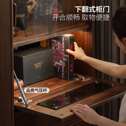 实木边柜客厅中古收纳储物柜复古展示柜黑胡桃木靠墙立柜