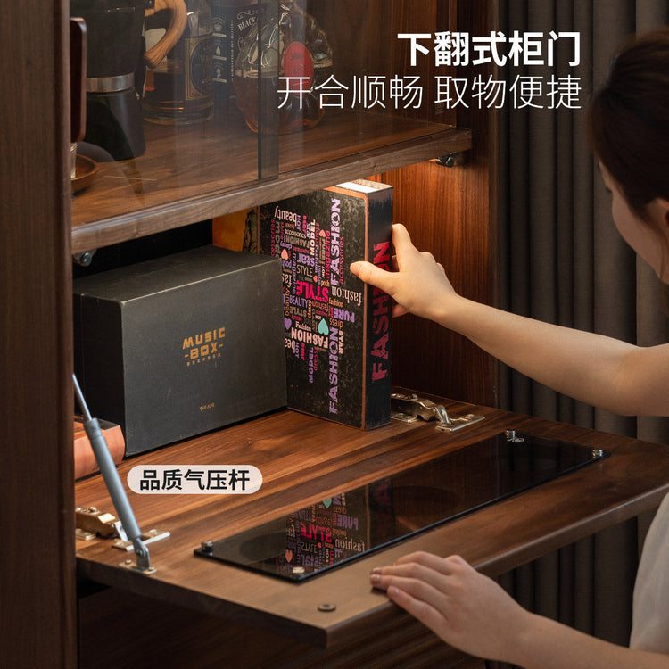 实木边柜客厅中古收纳储物柜复古展示柜黑胡桃木靠墙立柜