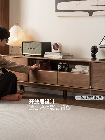 实木电视柜现代简约收纳储物地柜客厅黑胡桃木电视机柜