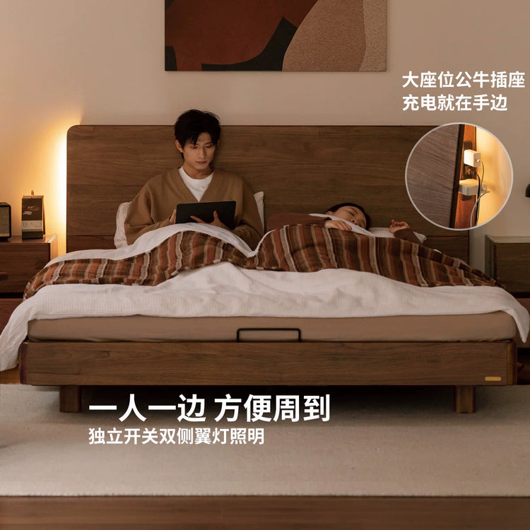 实木床现代简约黑胡桃木悬浮床黑标卧室双人床大床