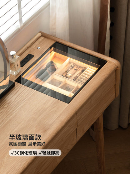 实木化妆桌现代简约水曲柳梳妆台卧室小户型多功能化妆台