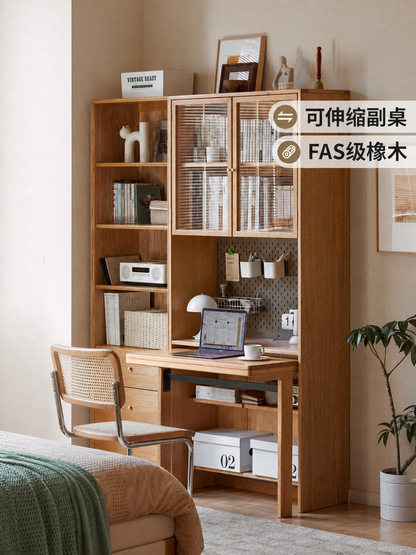 实木书桌书架一体组合洞洞板书柜小户型电脑桌学习桌