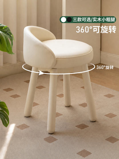 实木梳妆凳椅奶油风靠背凳子现代简约白色旋转化妆凳