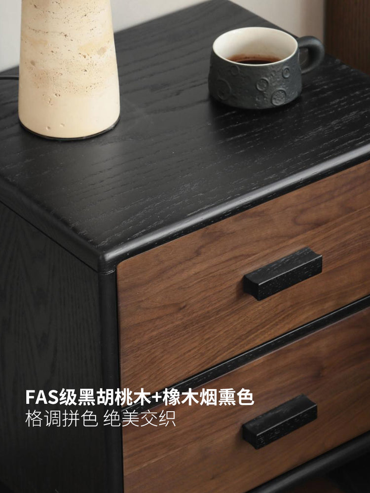 实木床头柜意式轻奢床头抽屉柜卧室黑胡桃木收纳储物柜