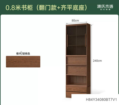 实木书柜一体整墙书房橡木卡座储物柜胡桃色落地书架