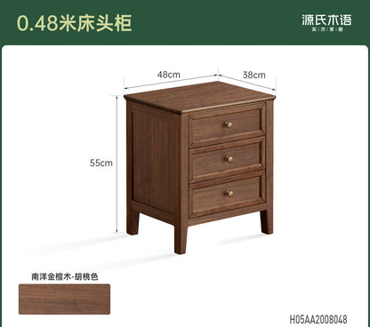 实木床头柜卧室美式复古床边柜黑胡桃木简约收纳抽屉柜