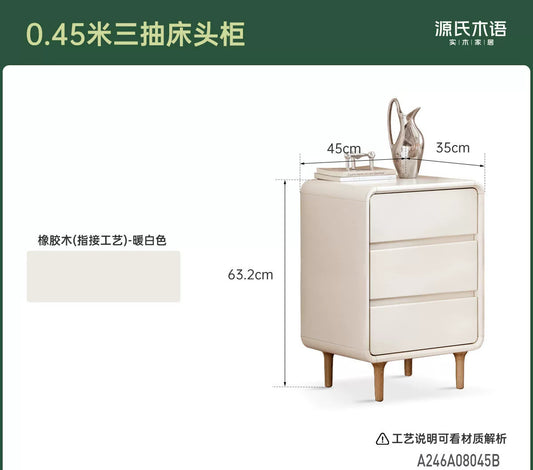 实木床头柜白色奶油风储物柜卧室三抽收纳柜床边柜子