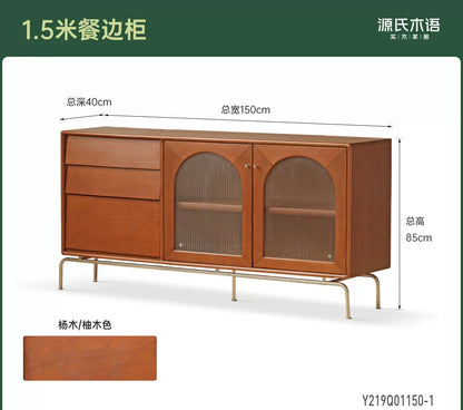 实木中古餐边柜法式复古玻璃柜子餐厅靠墙收纳储物柜