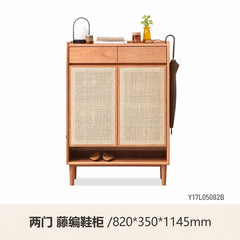 实木鞋柜入户玄关柜客厅樱桃木藤编收纳柜阳台储物柜