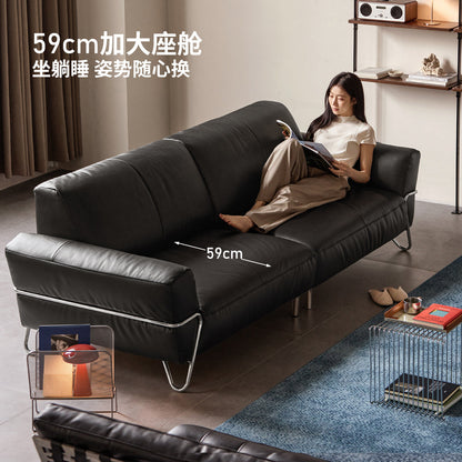 皮艺意式轻奢直排客厅黑色真皮沙发包豪斯沙发