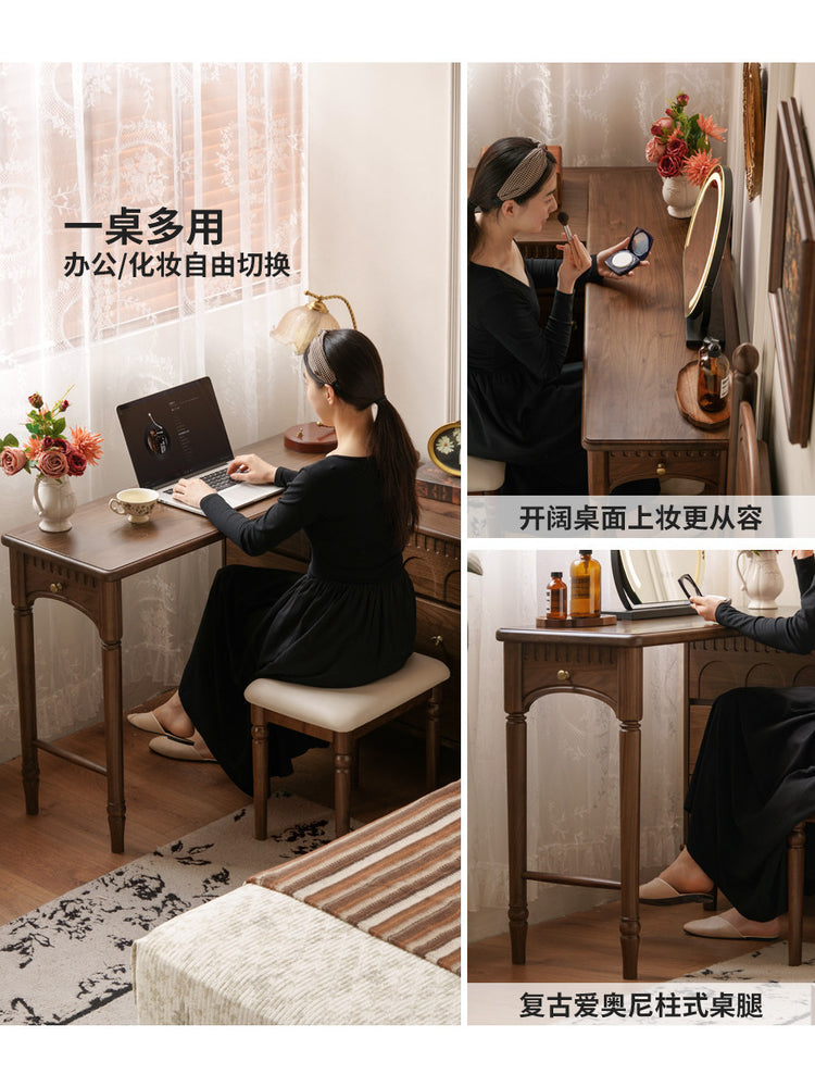 实木化妆桌意式轻奢黑胡桃木化妆台卧室伸缩梳妆台