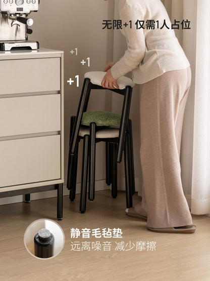 实木堆叠凳餐厅现代简约休闲凳小户型黑色方凳化妆凳