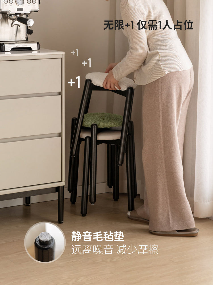实木堆叠凳餐厅现代简约休闲凳小户型黑色方凳化妆凳