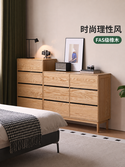 实木斗柜卧室橡木床尾柜靠墙简约收纳柜小户型五斗橱
