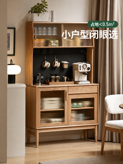 实木餐边柜洞洞板小户型靠墙储物柜复古樱桃木收纳窄边柜