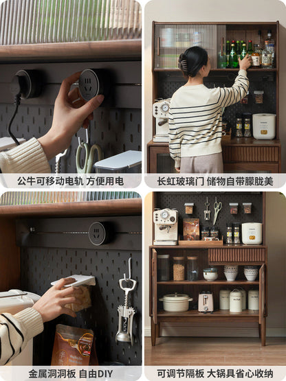 实木餐边柜小户型餐厅置物柜轻奢黑胡桃木收纳柜橱柜