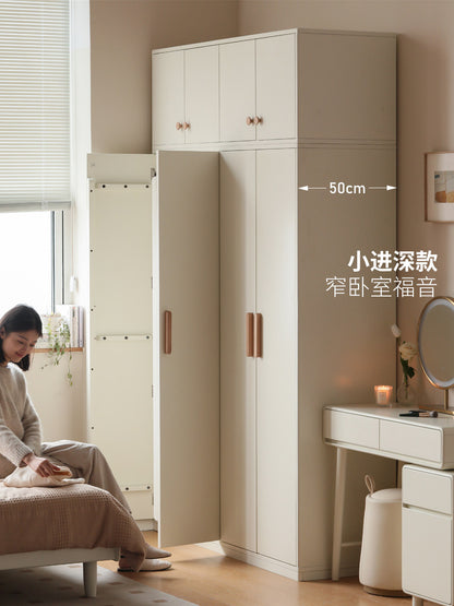 实木衣柜简约白色收纳储物柜卧室对开门四门衣橱