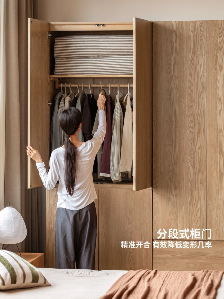 纯实木衣柜分段式收纳柜子卧室原木风衣橱开门储物柜