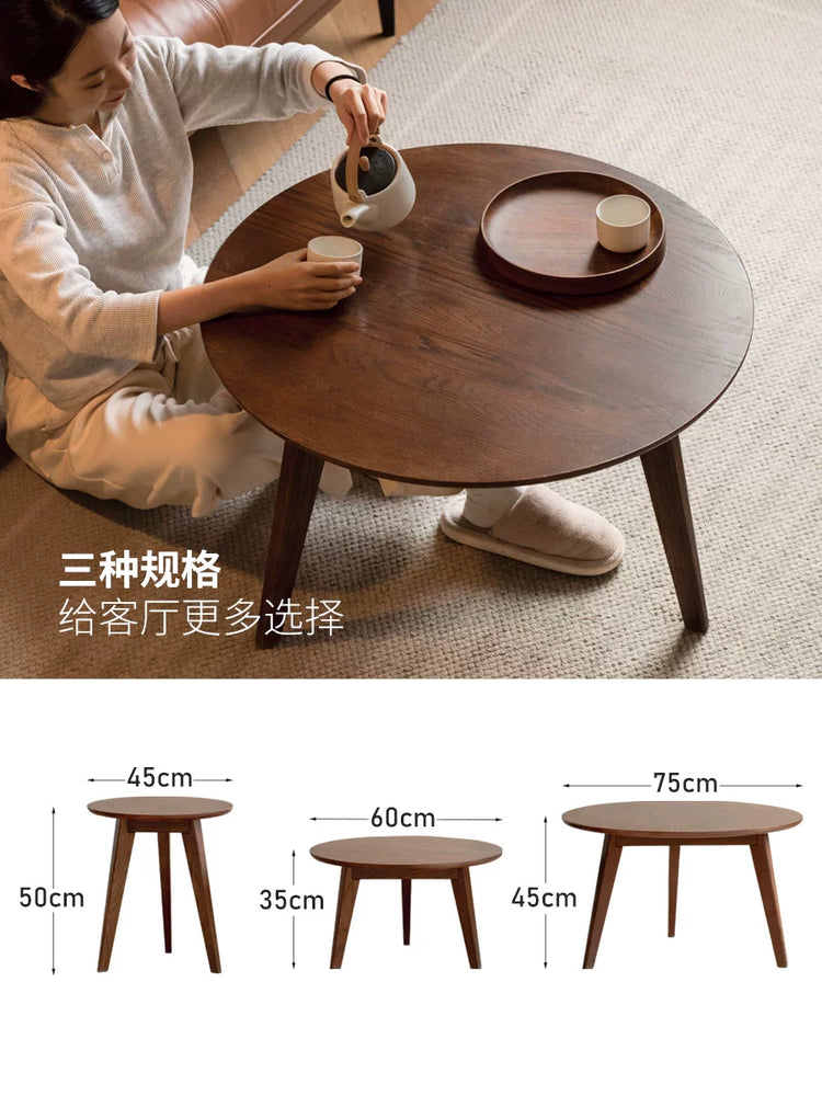 纯实木茶几沙发边几大小组合客厅圆形茶桌小户型原木矮桌