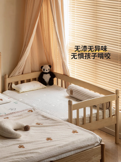 实木儿童床男孩带护栏拼接床大床加宽床简约女孩单人床